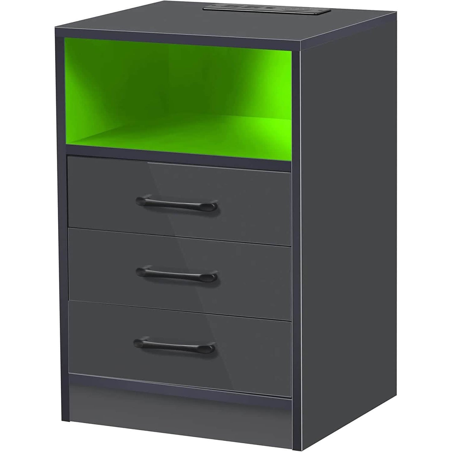Nachttisch mit 3 Schubladen, Schrankfach und USB-Ladeanschlüssen