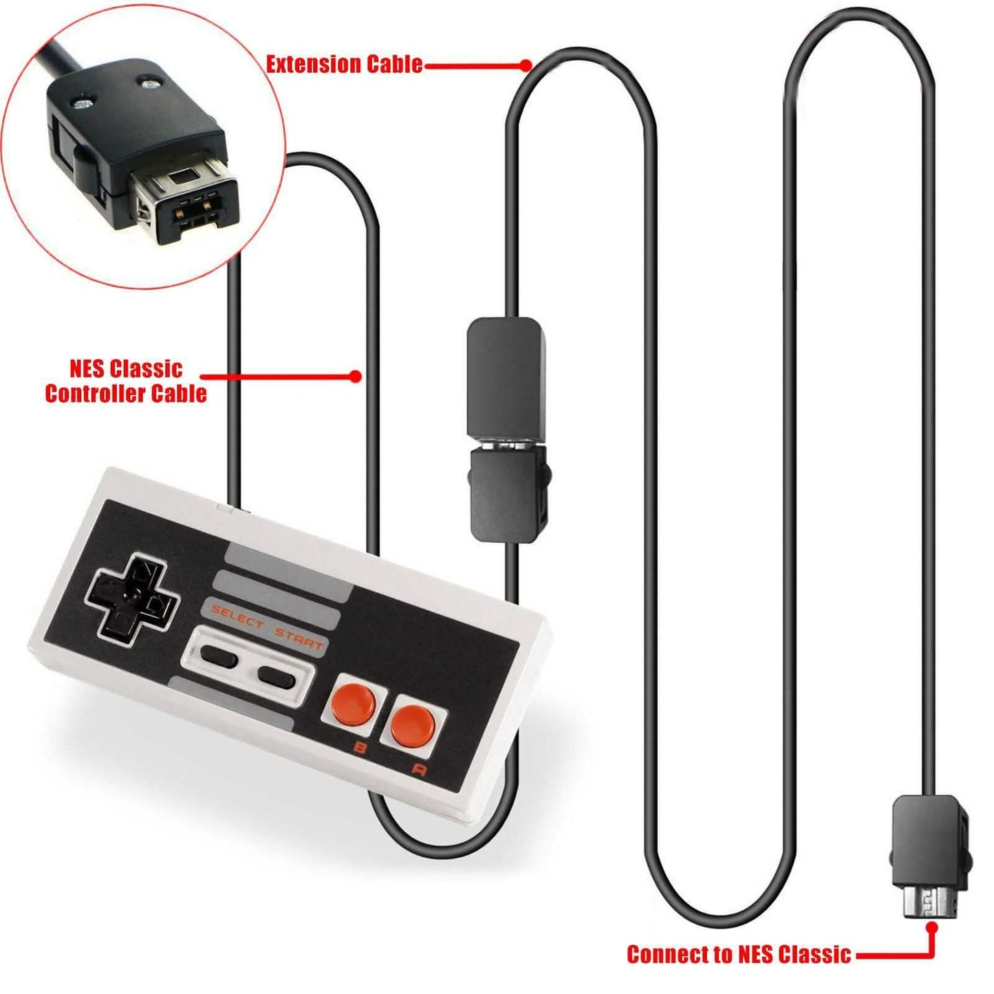 Nintendo NES Mini Classic Edition Gamecontroller mit 2 Stück 3m Verlängerungskabel