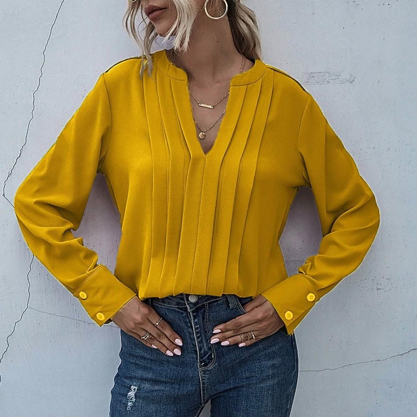 Bluse mit Kerbenhals und plissierter Verzierung