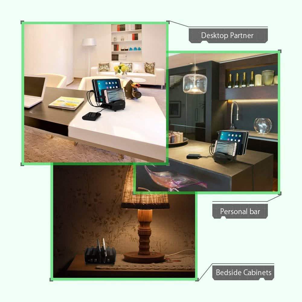 NTONPOWER Smartphone-Ladestation mit 5 USB-Anschlüssen, Dock und Organizer