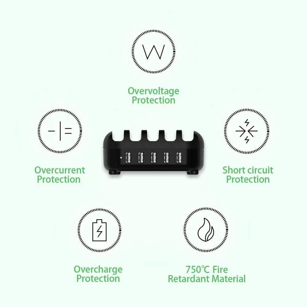 NTONPOWER Smartphone-Ladestation mit 5 USB-Anschlüssen, Dock und Organizer