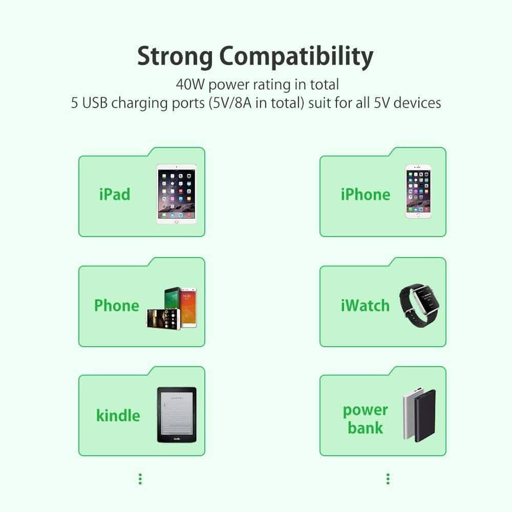 NTONPOWER Smartphone-Ladestation mit 5 USB-Anschlüssen, Dock und Organizer