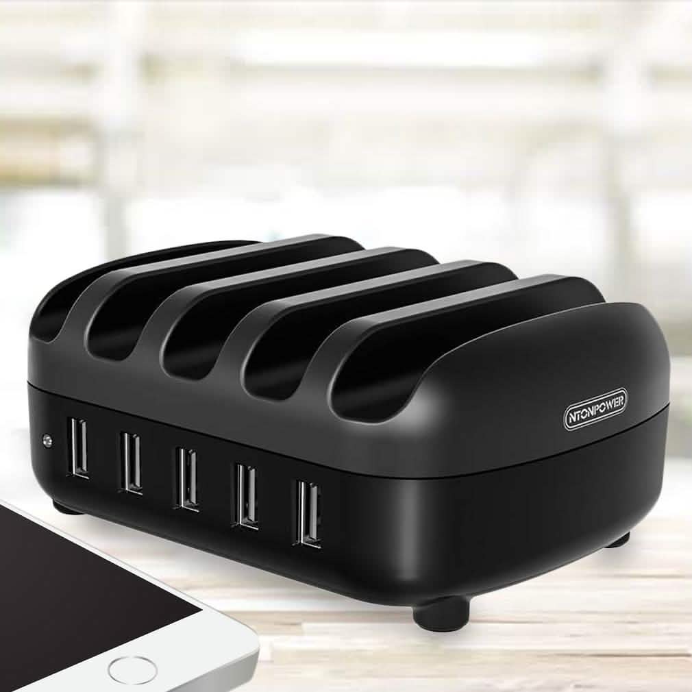 NTONPOWER Smartphone-Ladestation mit 5 USB-Anschlüssen, Dock und Organizer