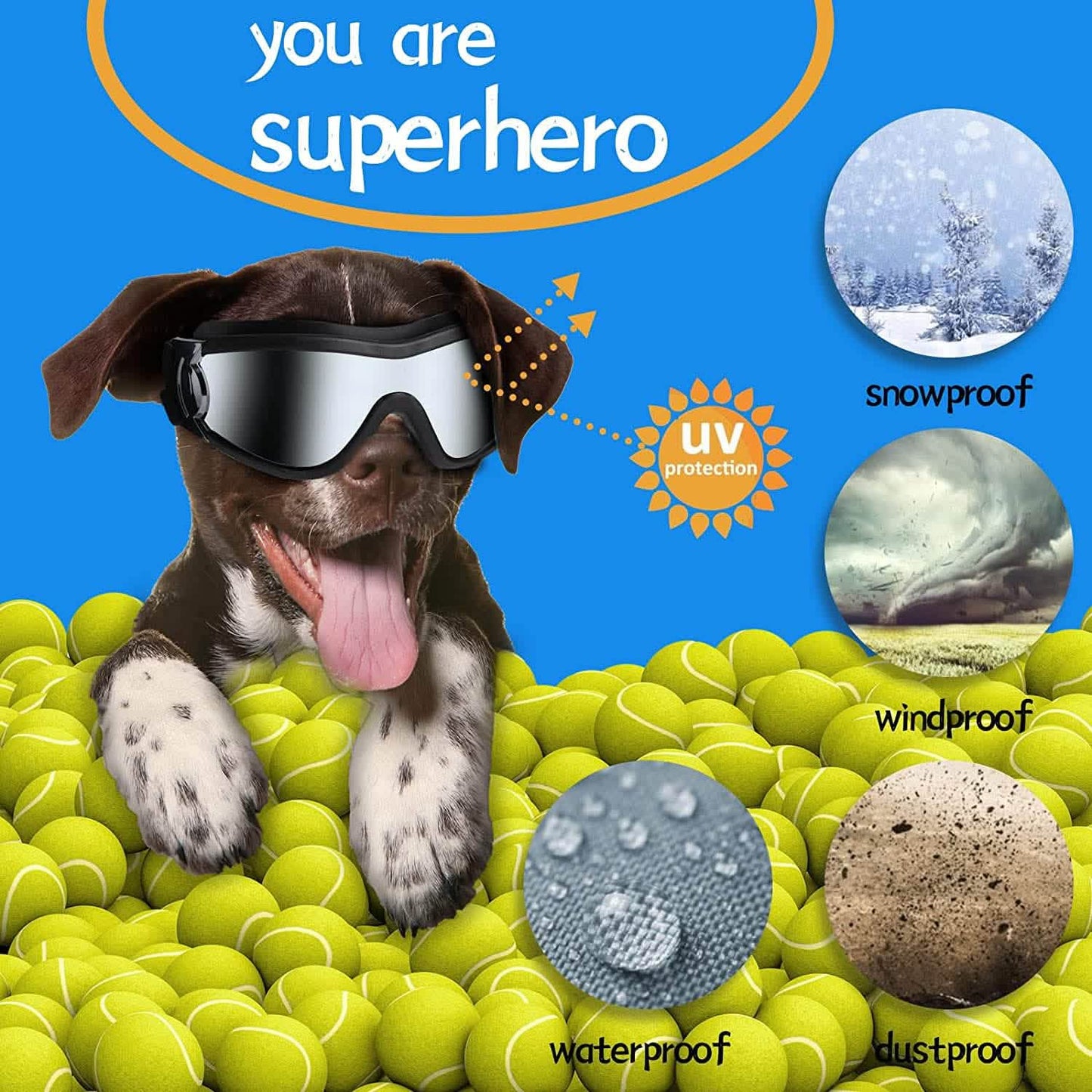 NVTED Hunde-Sonnenbrille mit verstellbarem Gurt für mittlere oder große Hunde