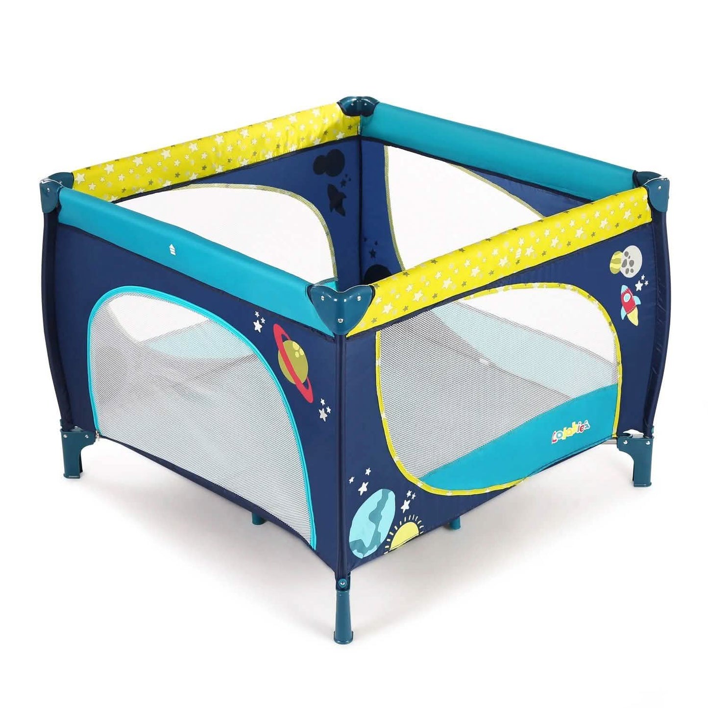 Odoland 39"x39" Faltbarer Laufstall für Babys und Kleinkinder mit Matratze, Gitter und Zaun, Blau
