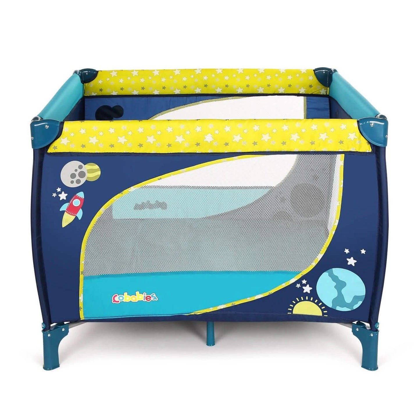 Odoland 39"x39" Faltbarer Laufstall für Babys und Kleinkinder mit Matratze, Gitter und Zaun, Blau