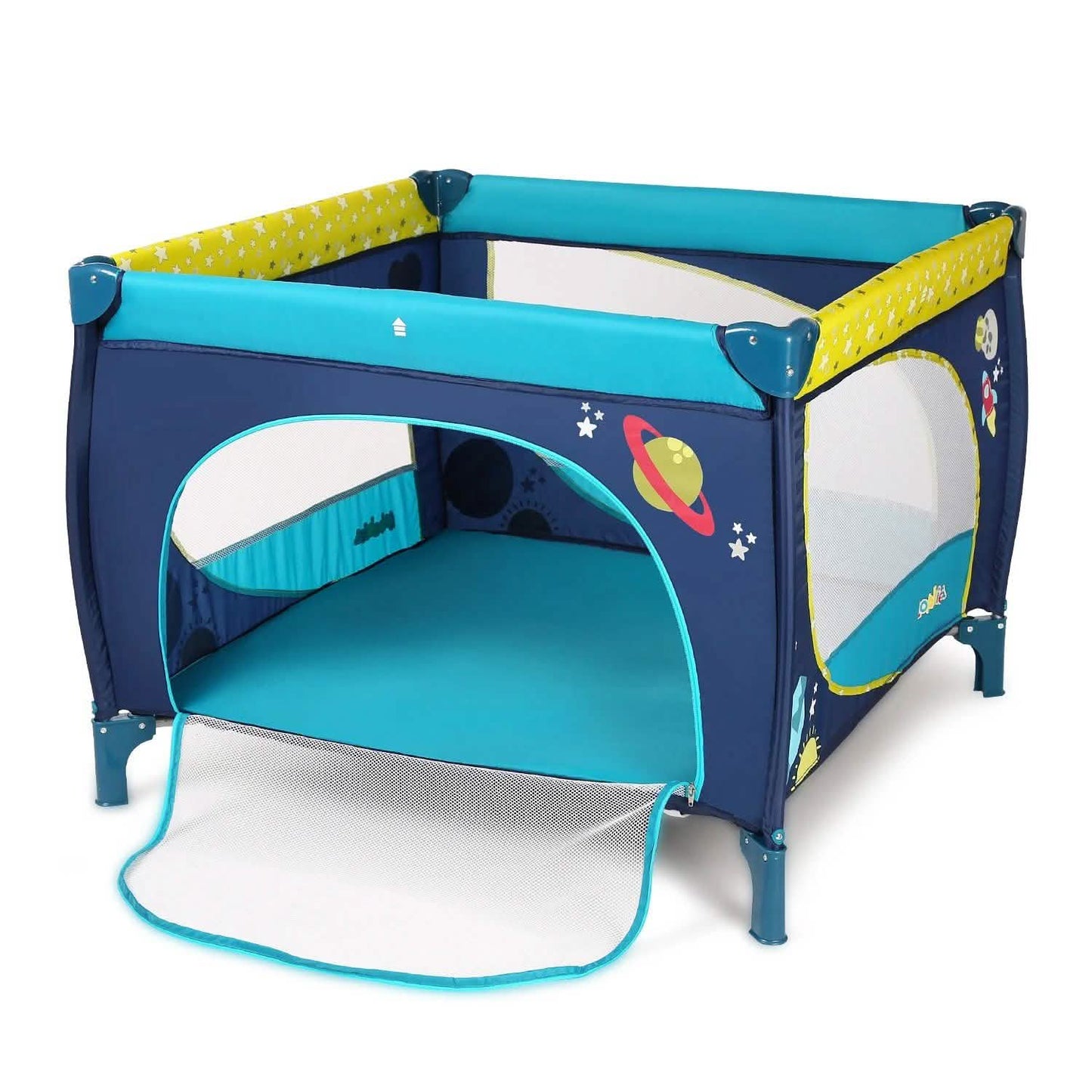Odoland 39"x39" Faltbarer Laufstall für Babys und Kleinkinder mit Matratze, Gitter und Zaun, Blau