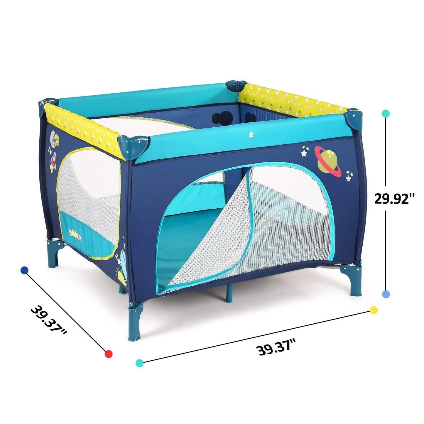 Odoland 39"x39" Faltbarer Laufstall für Babys und Kleinkinder mit Matratze, Gitter und Zaun, Blau