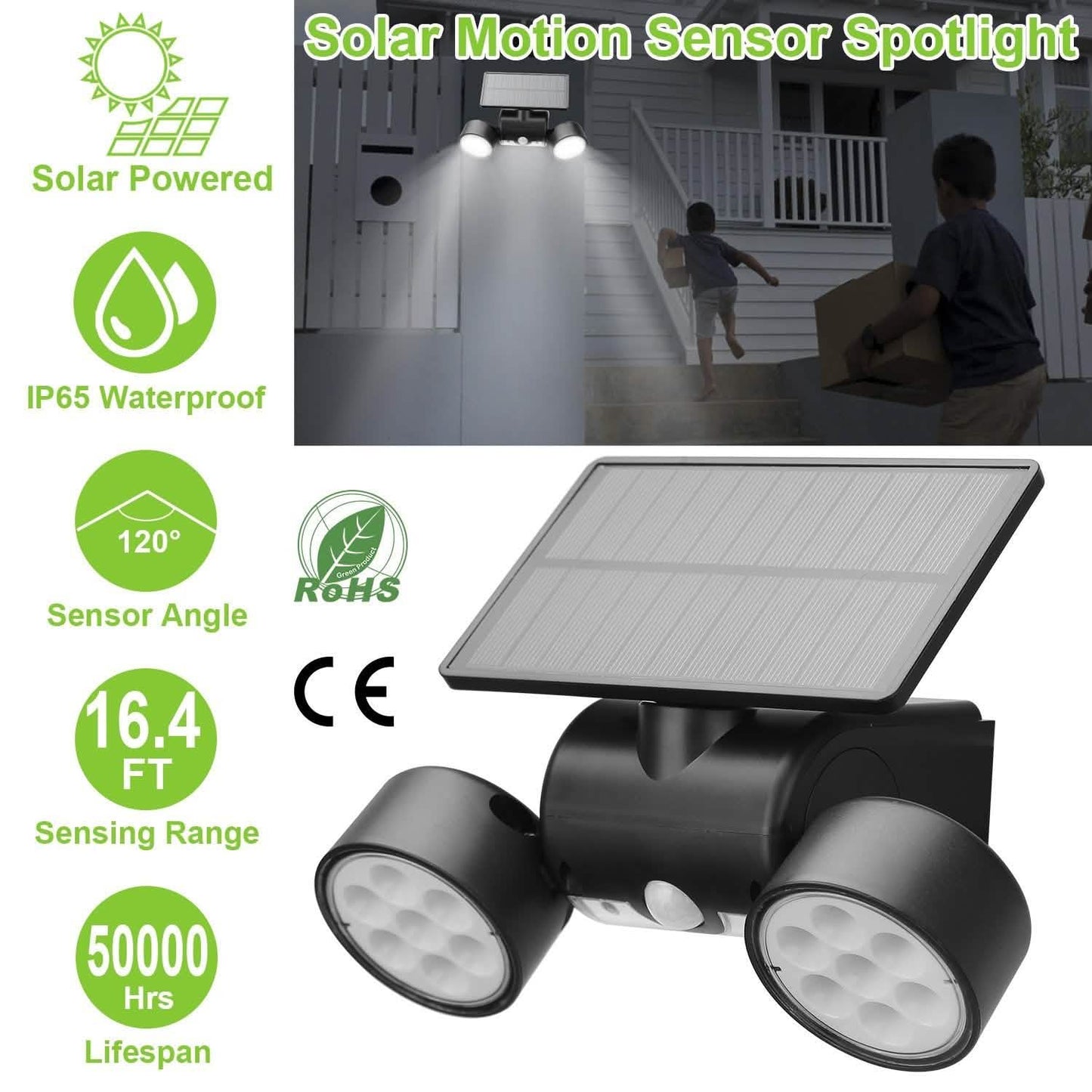 Bewegungsmelder-Solarwandleuchten für den Außenbereich, Dämmerung bis Morgengrauen, IP65 wasserdicht