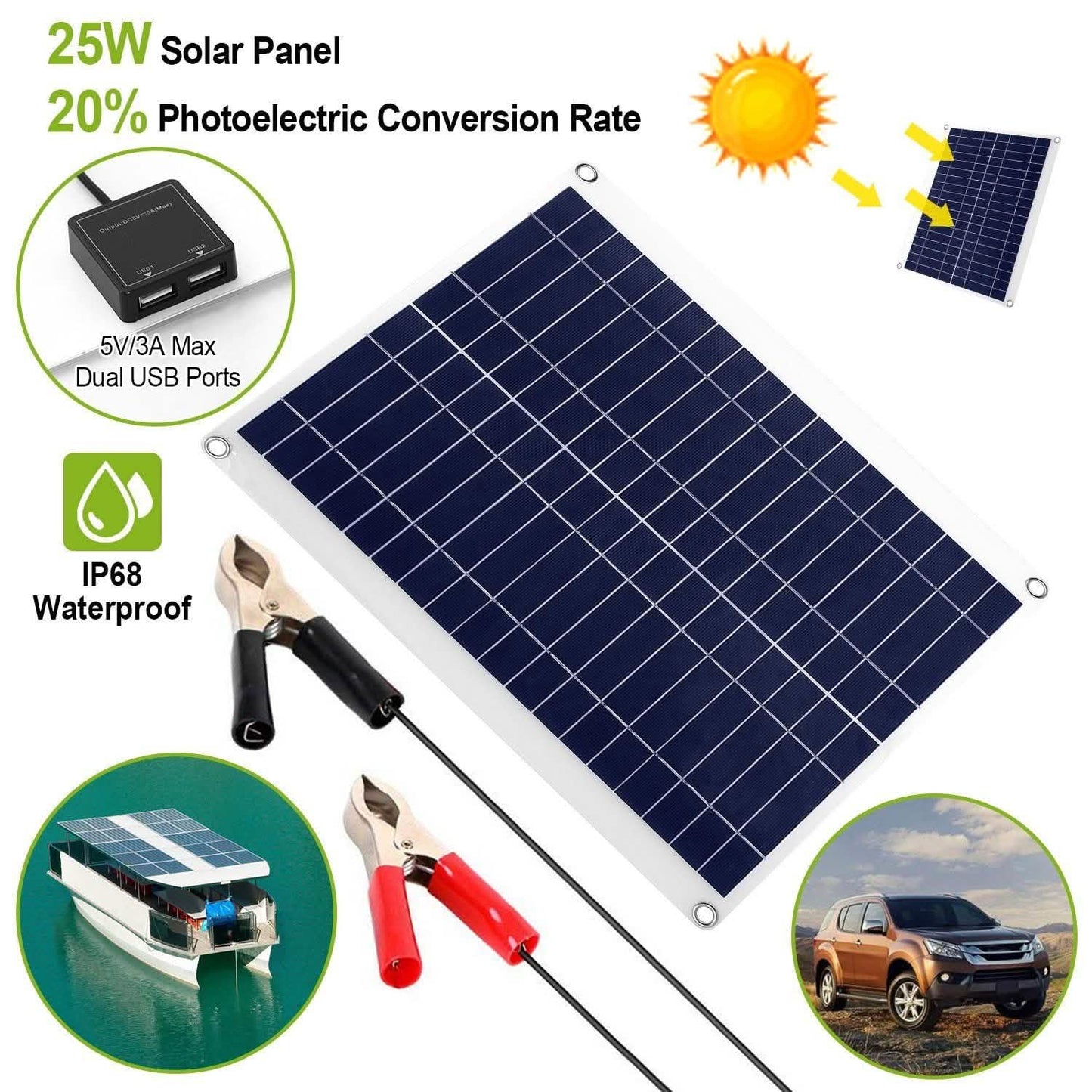 Solarpanel für den Außenbereich 12V 25W Autobatterieladegerät