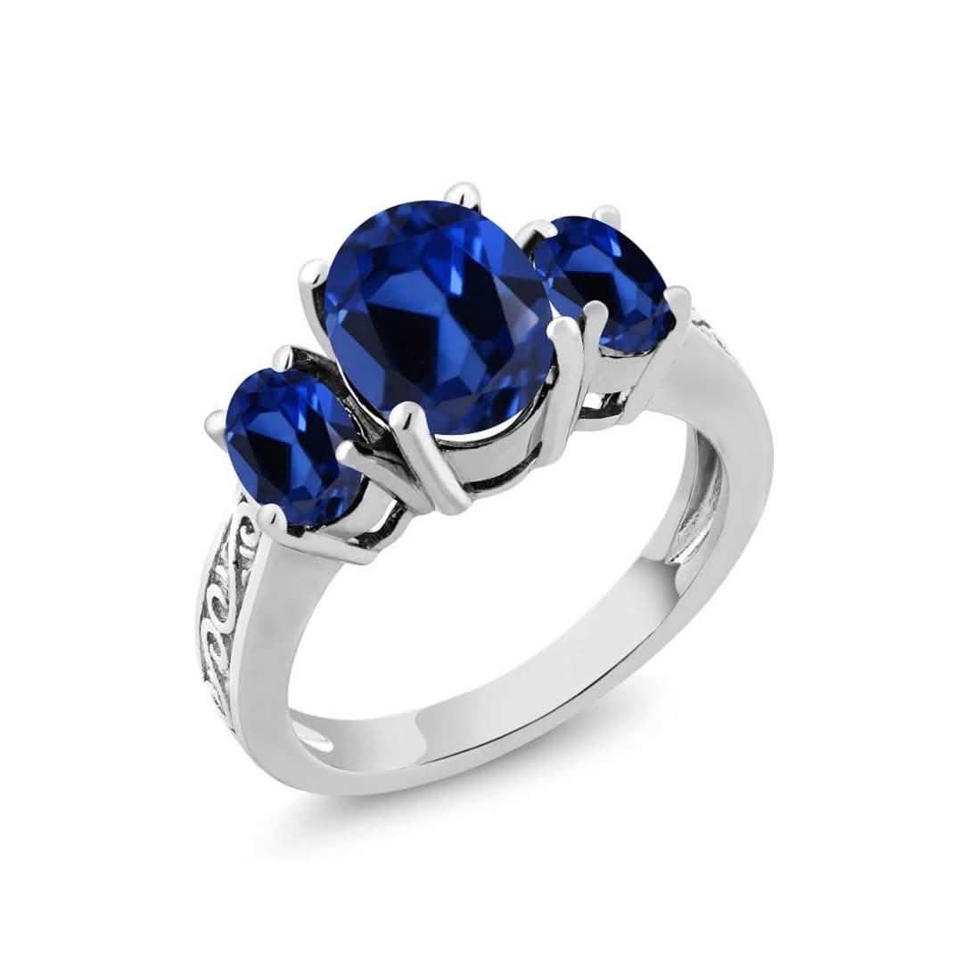 Ovaler Tri-Stein Blautopasring – Verschiedene Größen