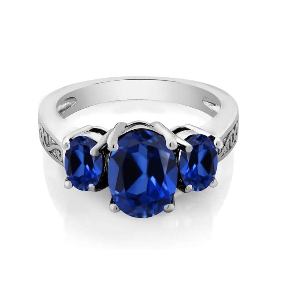 Ovaler Tri-Stein Blautopasring – Verschiedene Größen