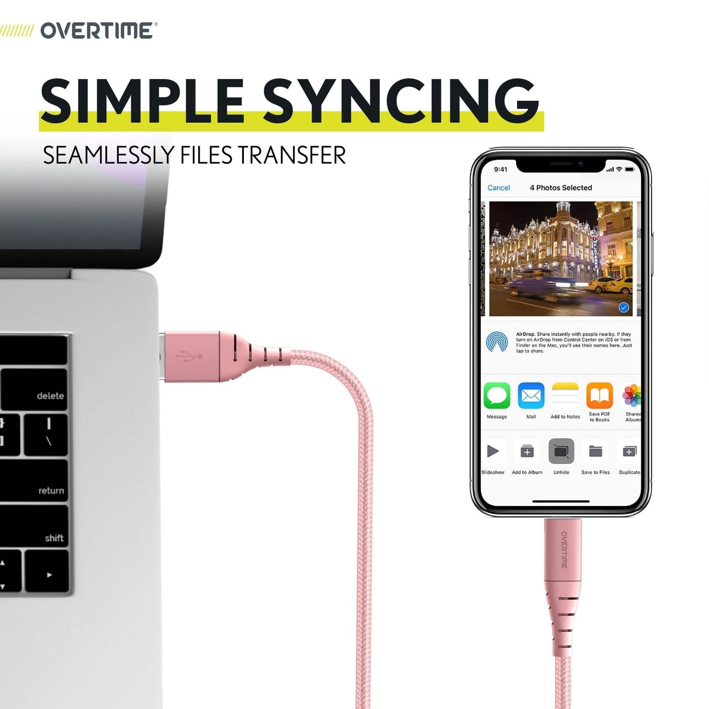 Overtime Apple MFi zertifiziertes 3m extra langes Nylon umflochtenes Lightning-Kabel