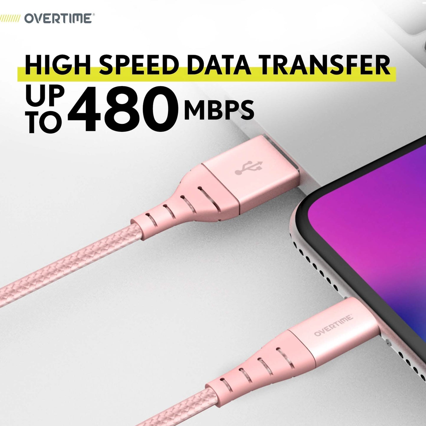 Overtime Apple MFi zertifiziertes 3m extra langes Nylon umflochtenes Lightning-Kabel