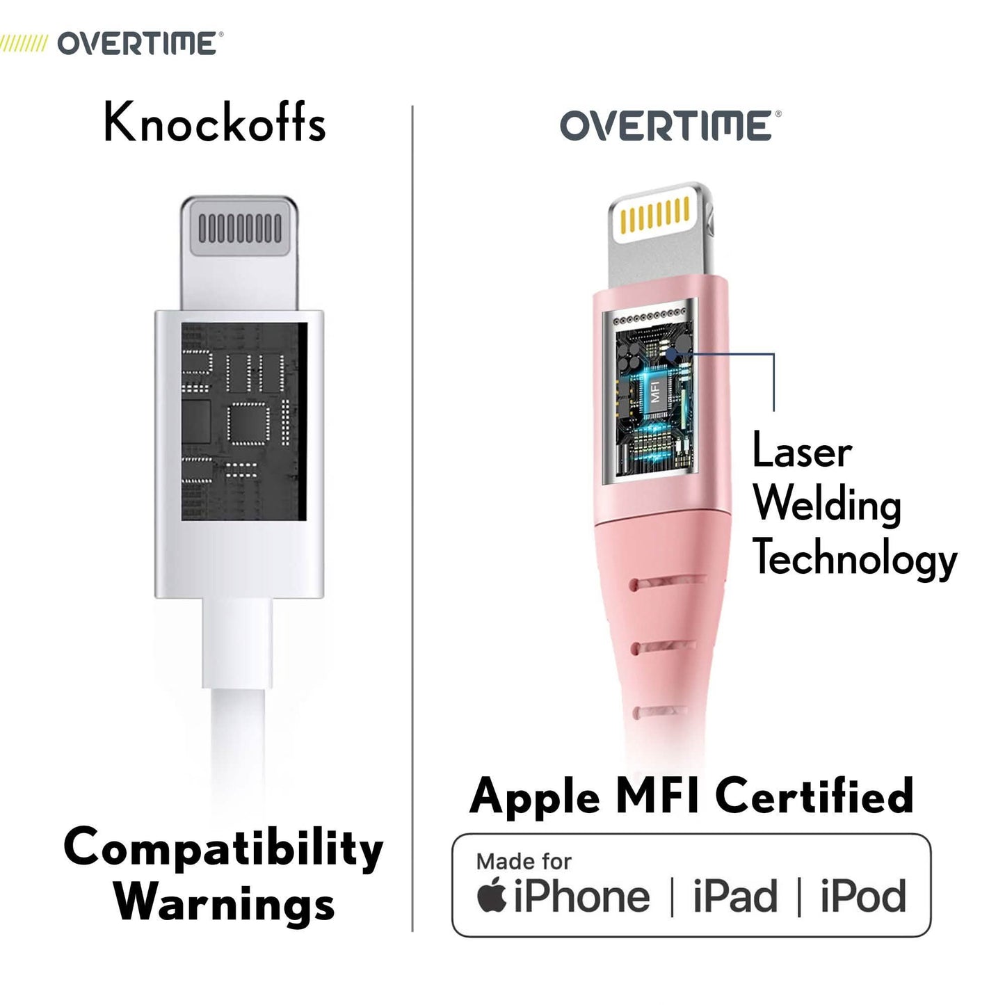 Overtime Apple MFi zertifiziertes 3m extra langes Nylon umflochtenes Lightning-Kabel