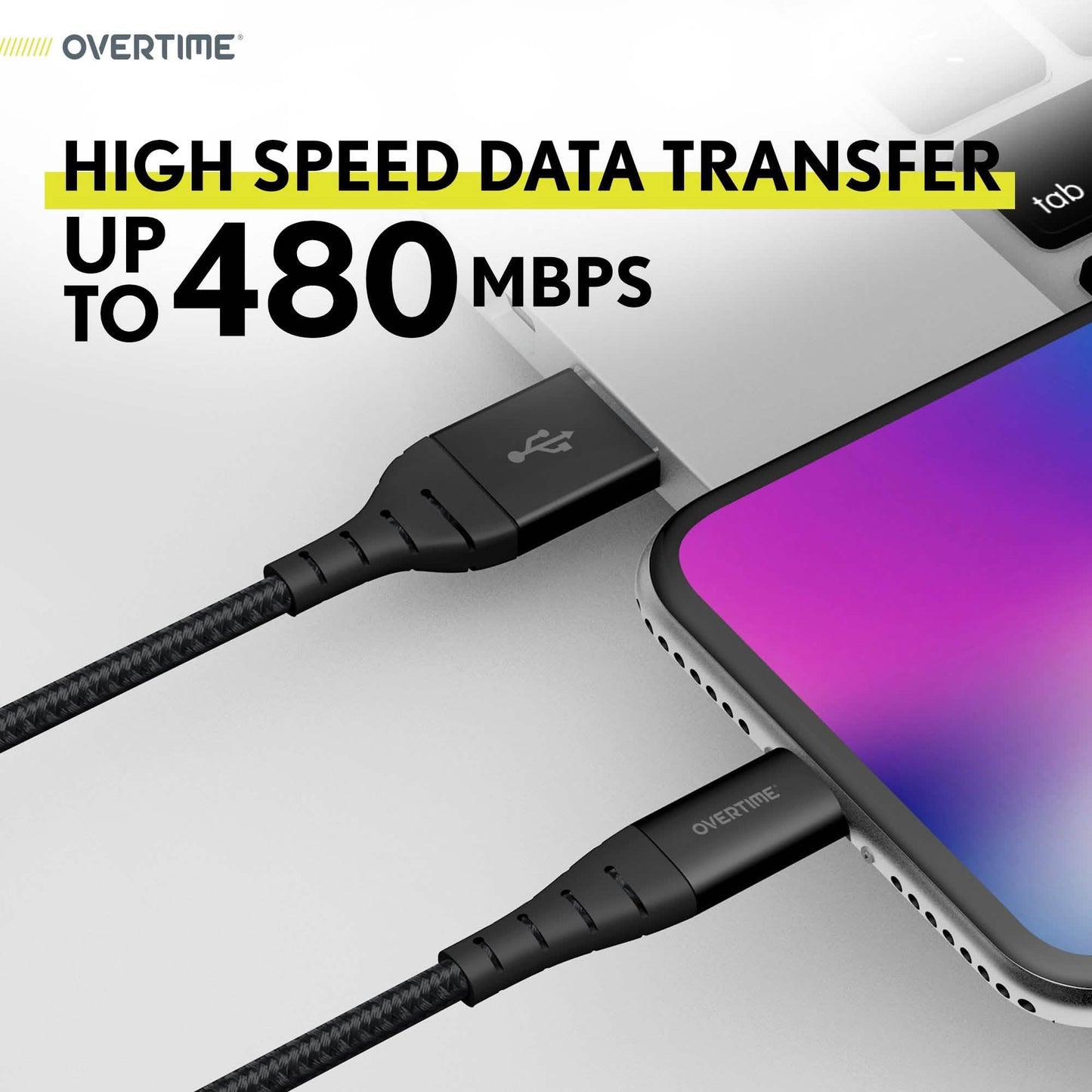 Overtime Apple Mfi Zertifiziertes iPhone Ladekabel 3m Extra Langes Nylon Geflochtenes Lightning Kabel - Schwarz