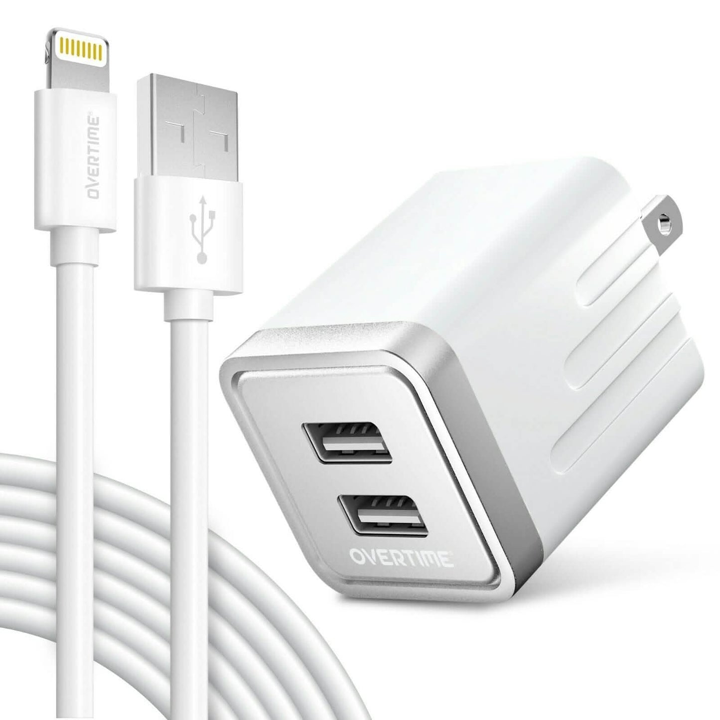 Overtime Apple MFi zertifiziertes Lightning-Kabel 3m mit Dual-USB-Wandladegerät