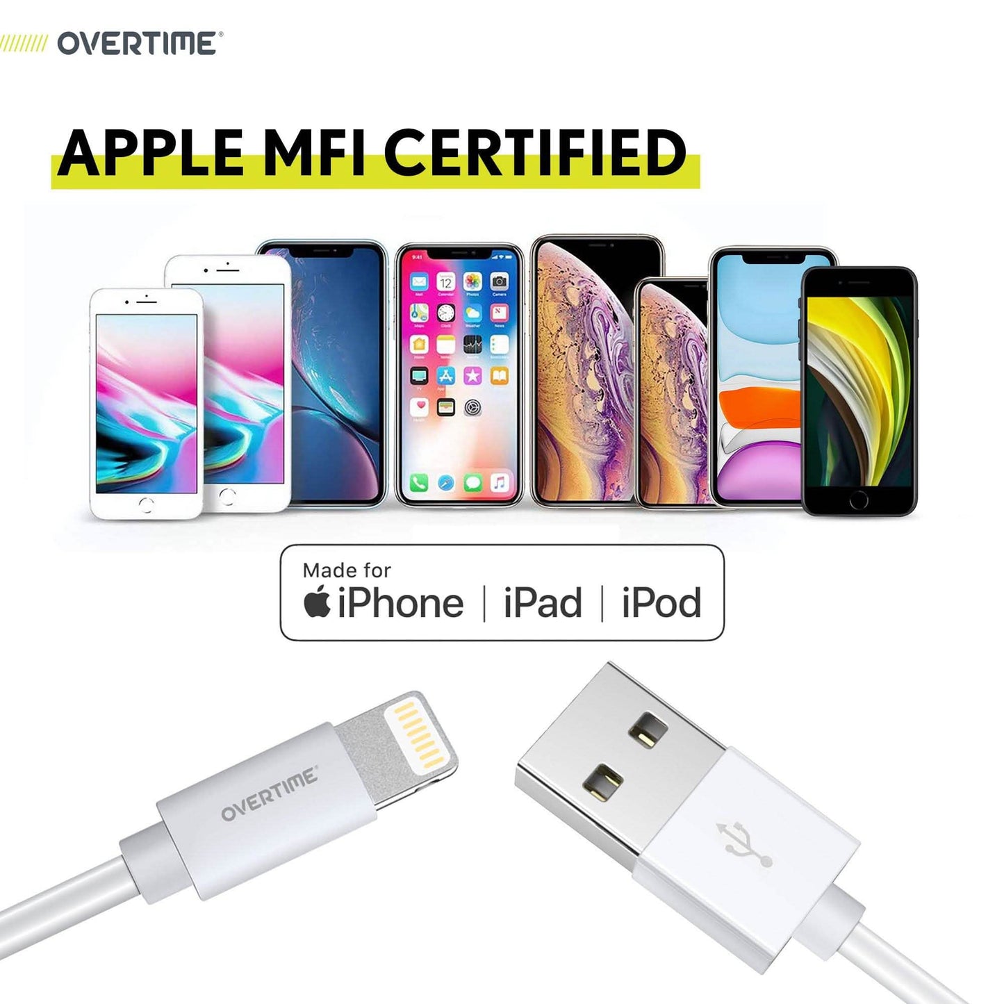 Overtime Apple MFi zertifiziertes Lightning-Kabel 3m mit Dual-USB-Wandladegerät