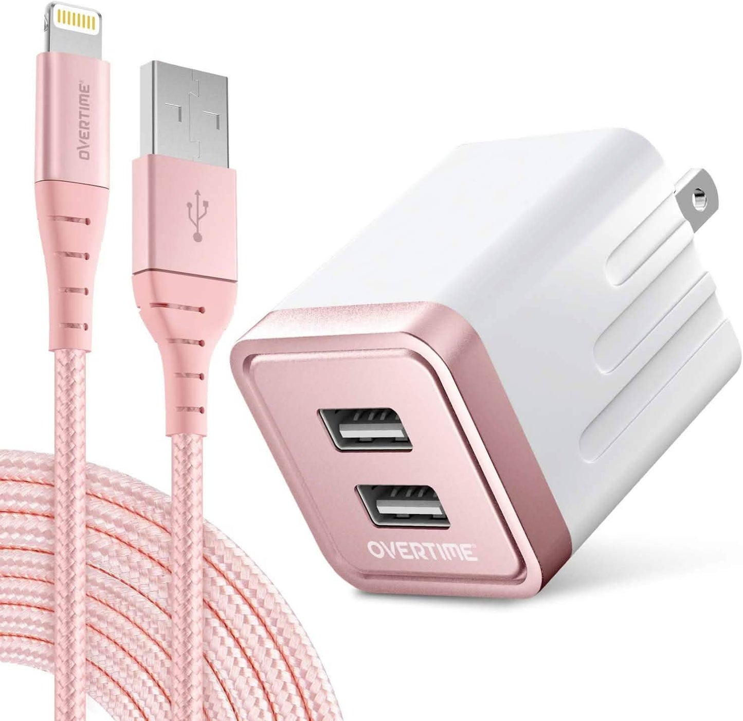 Overtime Apple MFi zertifiziertes Lightning-Kabel 1,8 m mit Dual-USB-Wandladegerät
