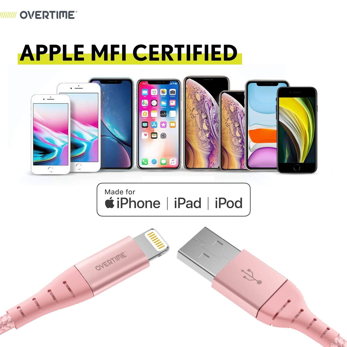 Overtime Apple MFi zertifiziertes Lightning-Kabel 1,8 m mit Dual-USB-Wandladegerät