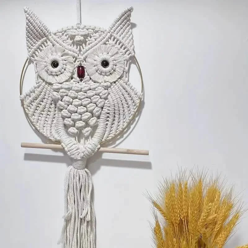 Eule Makramee Wandteppich Boho Wandbehang