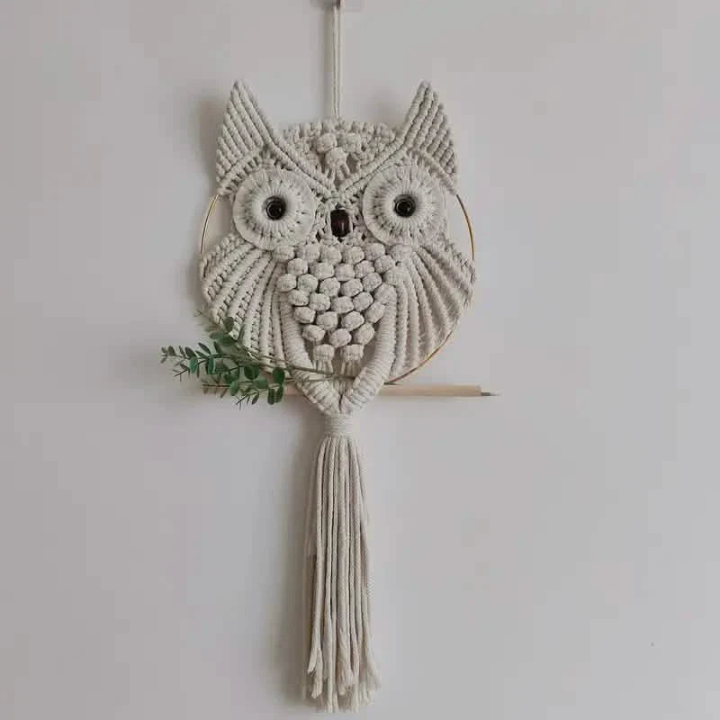 Eule Makramee Wandteppich Boho Wandbehang