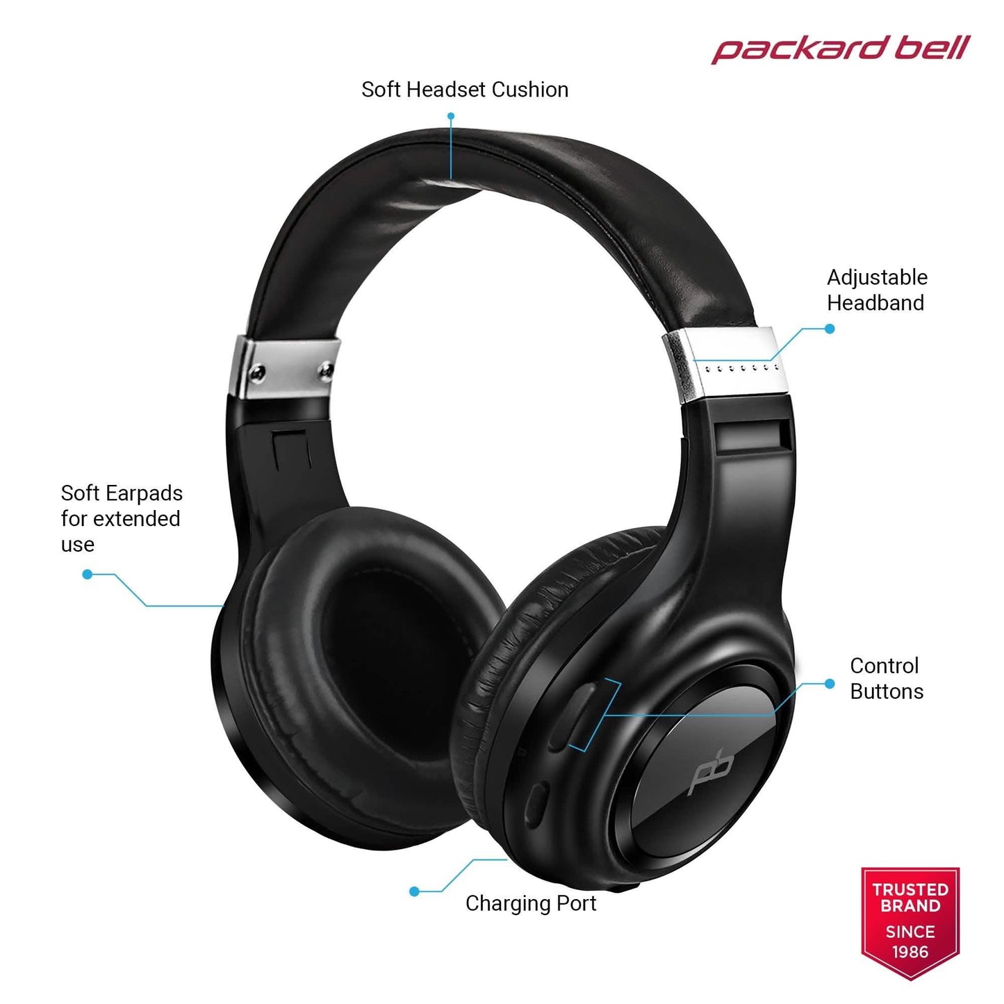 Packard Bell Dynamic Audio Kabellose Kopfhörer – Wiederaufladbares HD-Headset