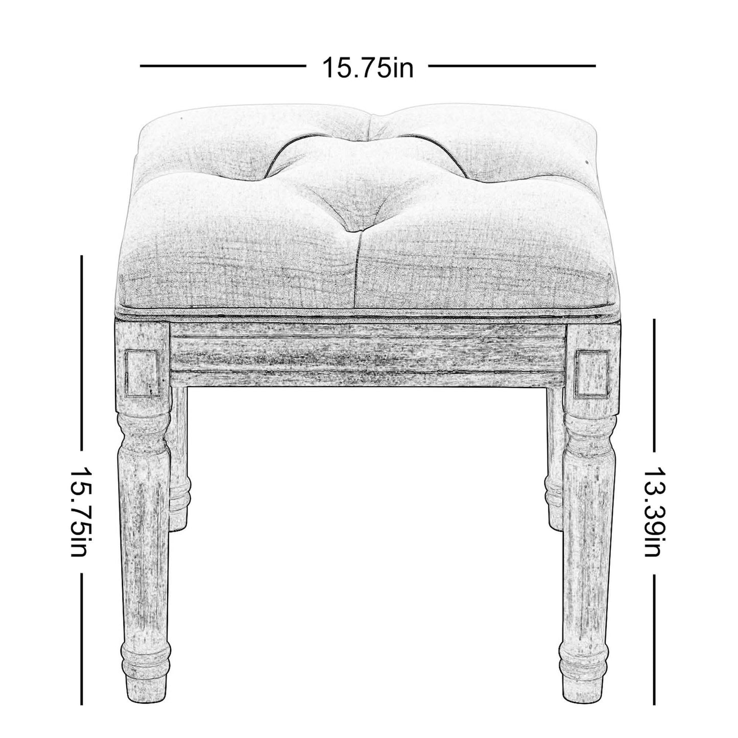 Gepolsterter quadratischer Hocker mit Kautschukholzbeinen
