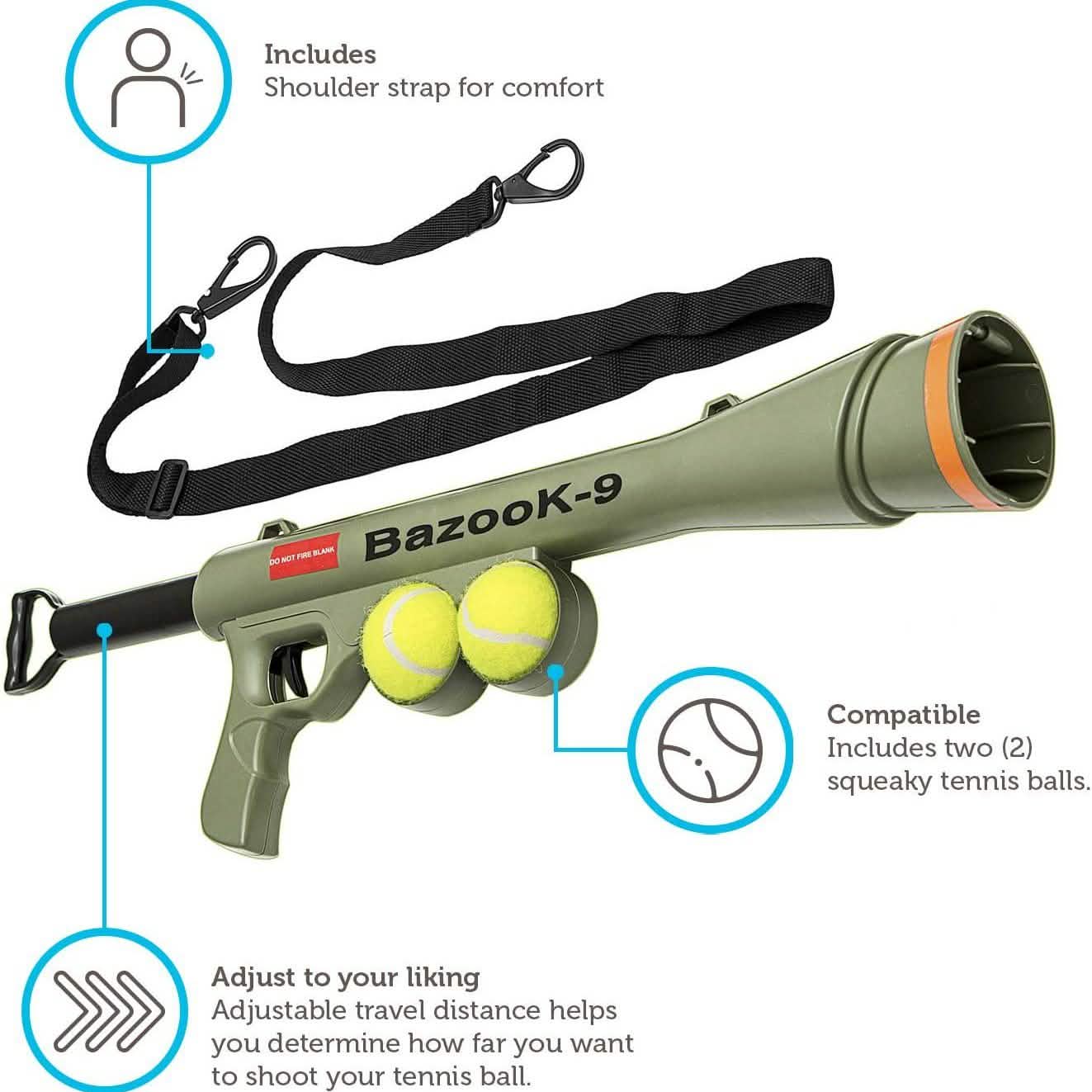 Paws & Pals Bazook - 9 Tennisball-Abschussgerät mit 2 quietschenden Bällen