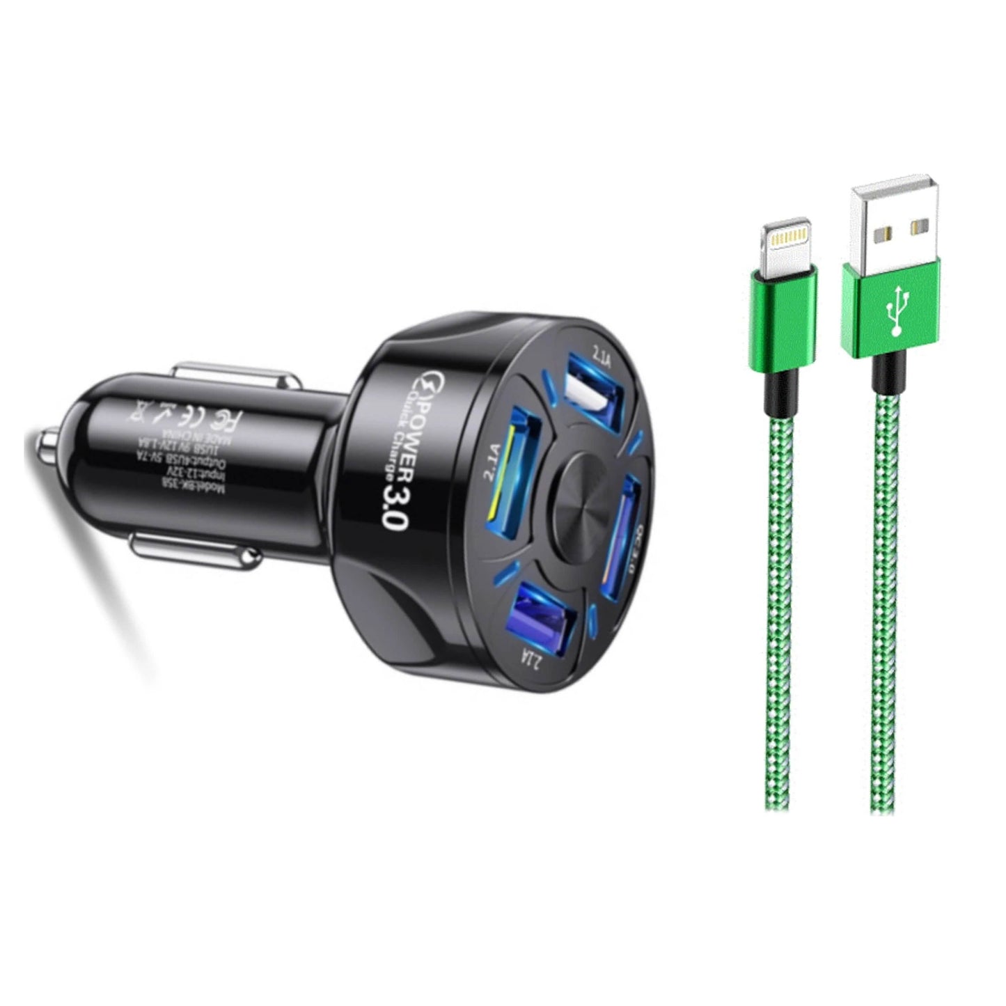 PBG 4-Port-LED-Kfz-Ladegerät und 1,8 m Lightning-Kabel-Kombination