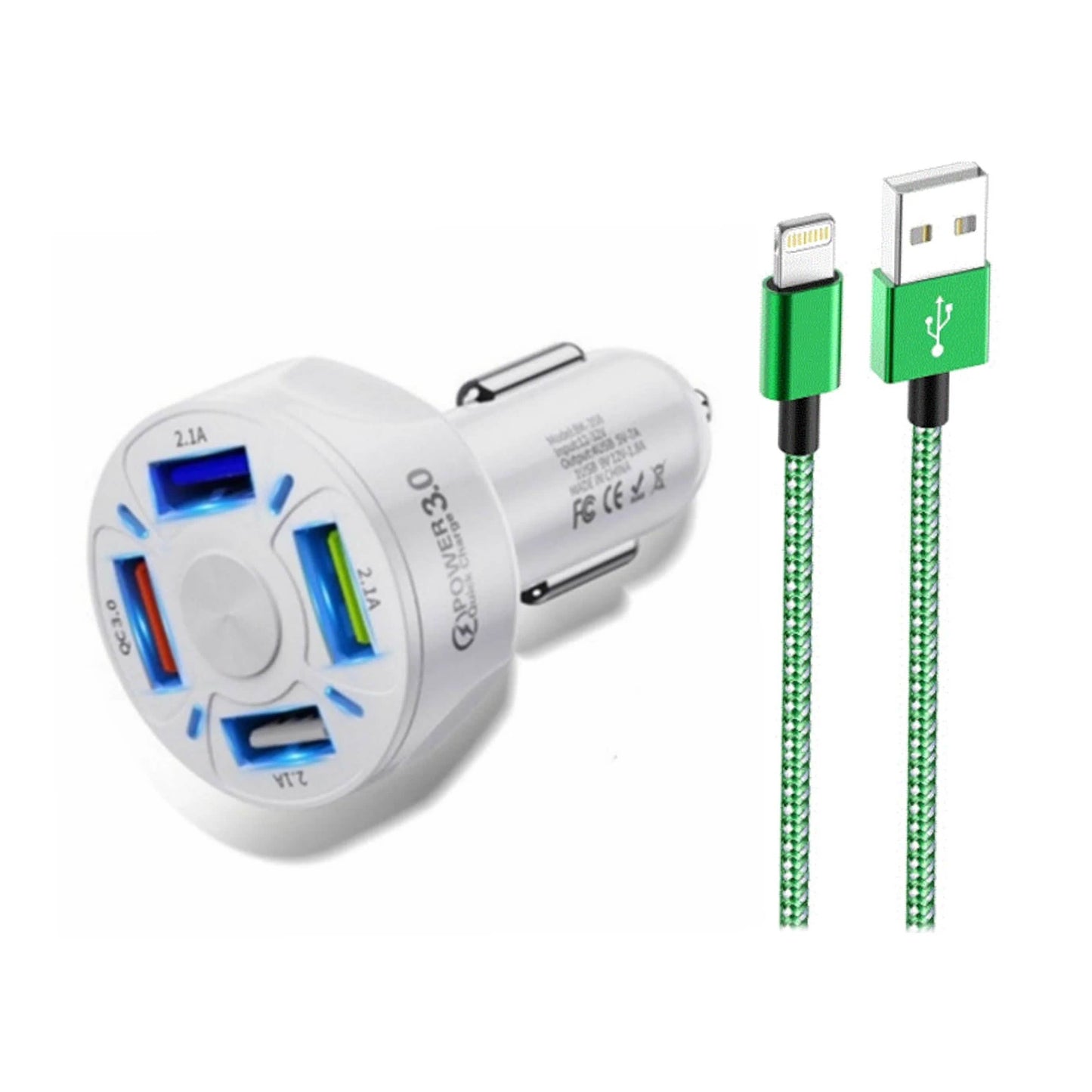 PBG 4-Port-LED-Kfz-Ladegerät und 1,8 m Lightning-Kabel-Kombination