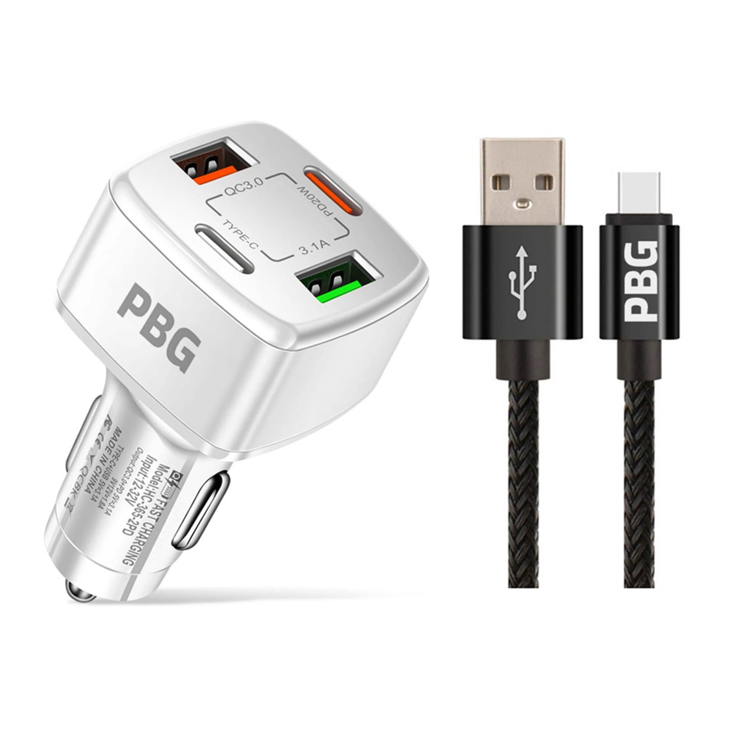 PBG 4 Port PD/USB Kfz-Ladegerät und 3m Zebra-Blitzkabel-Bündel