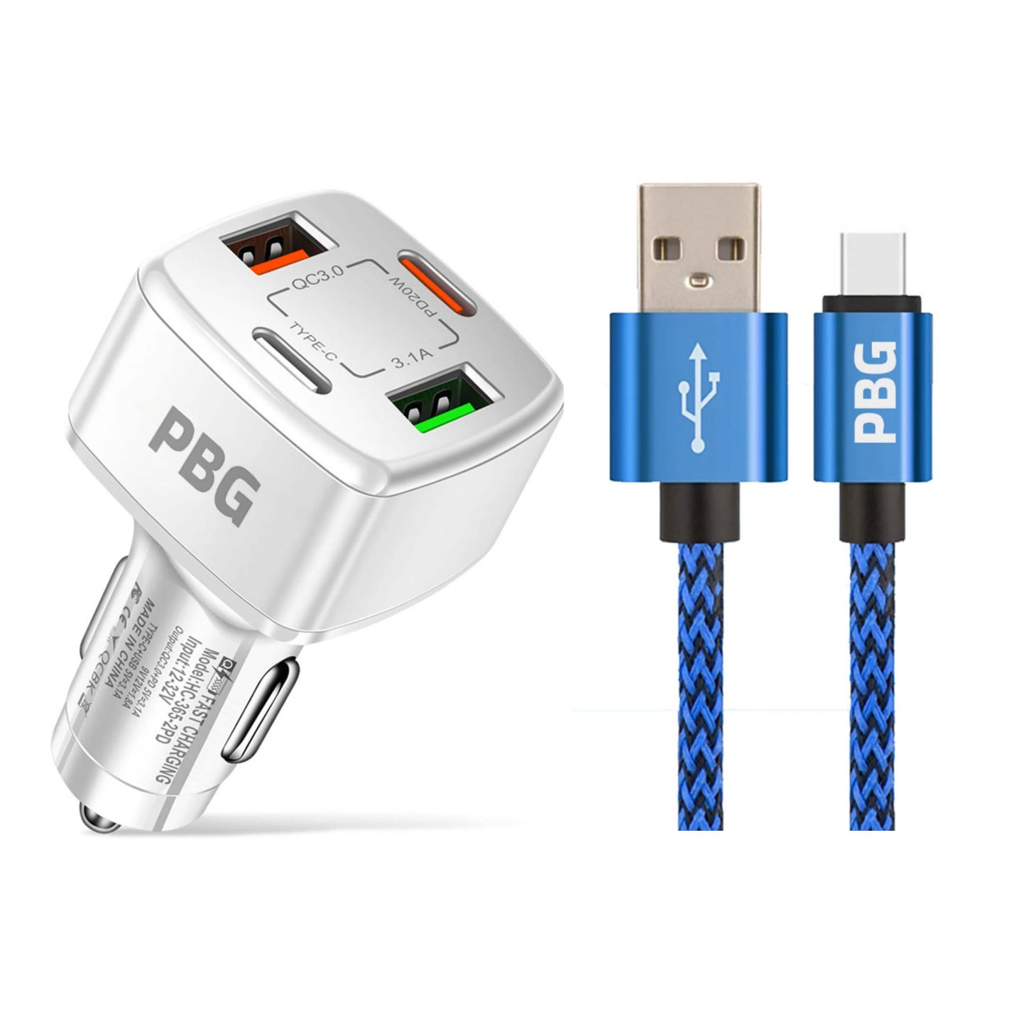 PBG 4 Port PD/USB Kfz-Ladegerät und 3m Zebra-Blitzkabel-Bündel