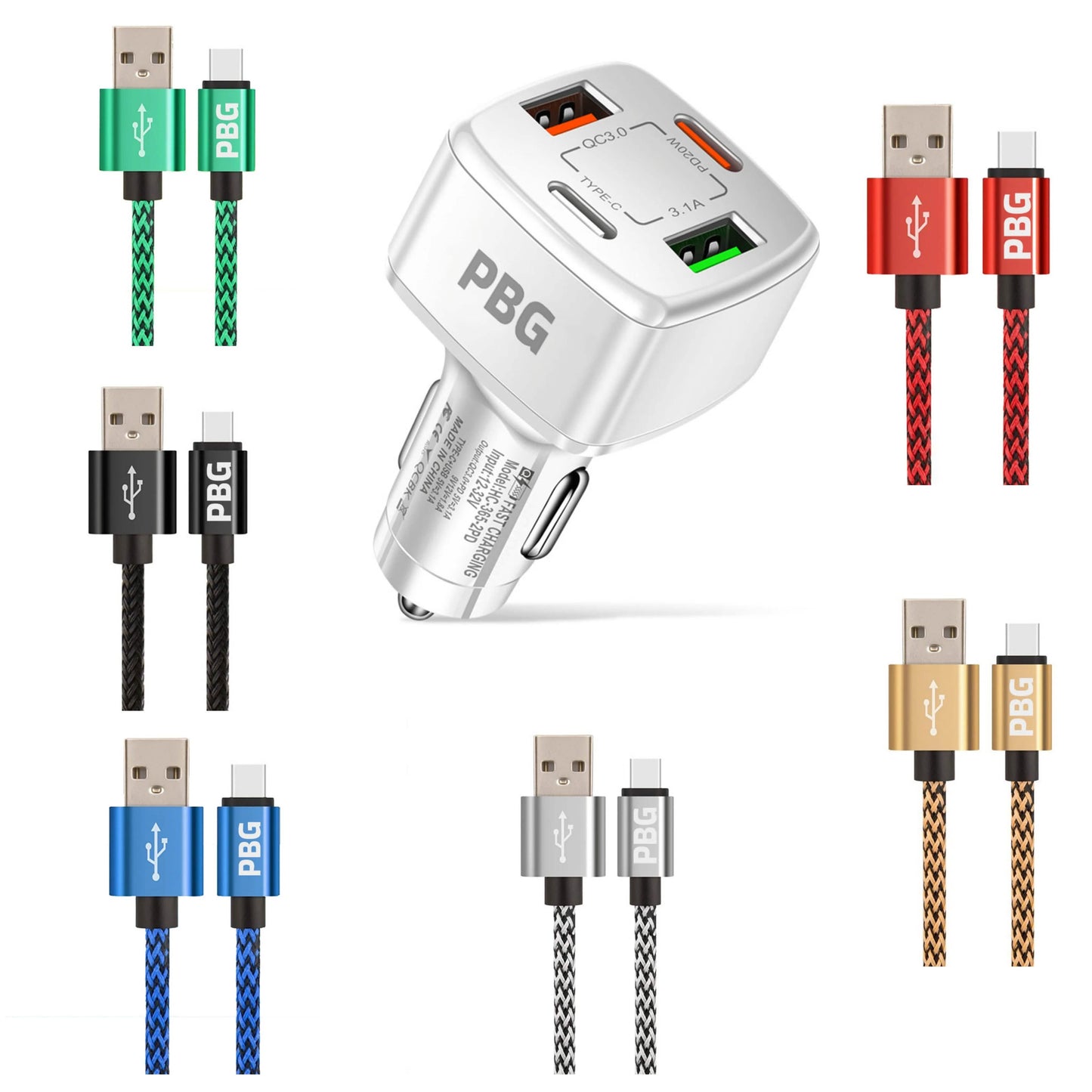 PBG 4 Port PD/USB Kfz-Ladegerät und 3m Zebra-Blitzkabel-Bündel
