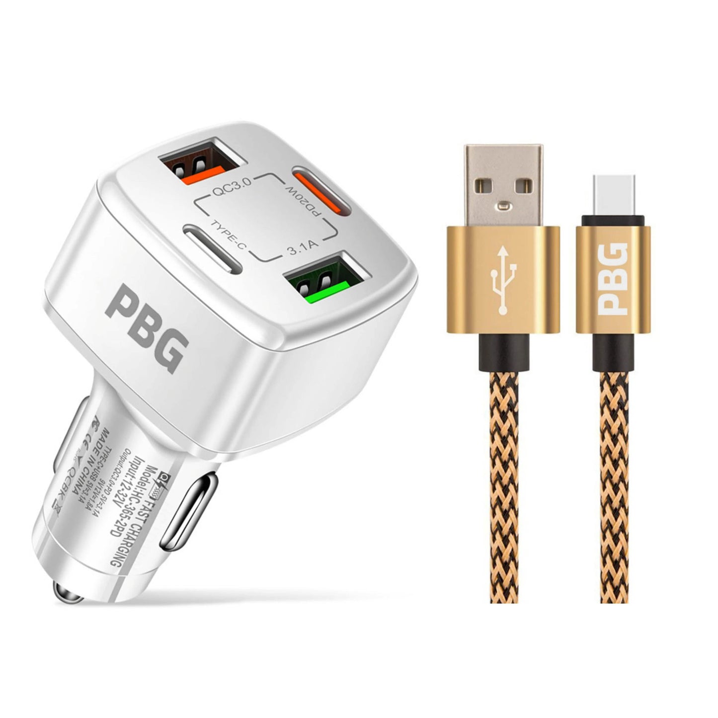 PBG 4 Port PD/USB Kfz-Ladegerät und 3m Zebra-Blitzkabel-Bündel
