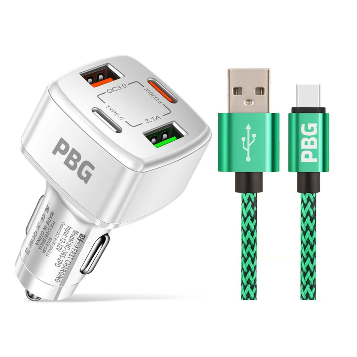 PBG 4 Port PD/USB Kfz-Ladegerät und 3m Zebra-Blitzkabel-Bündel