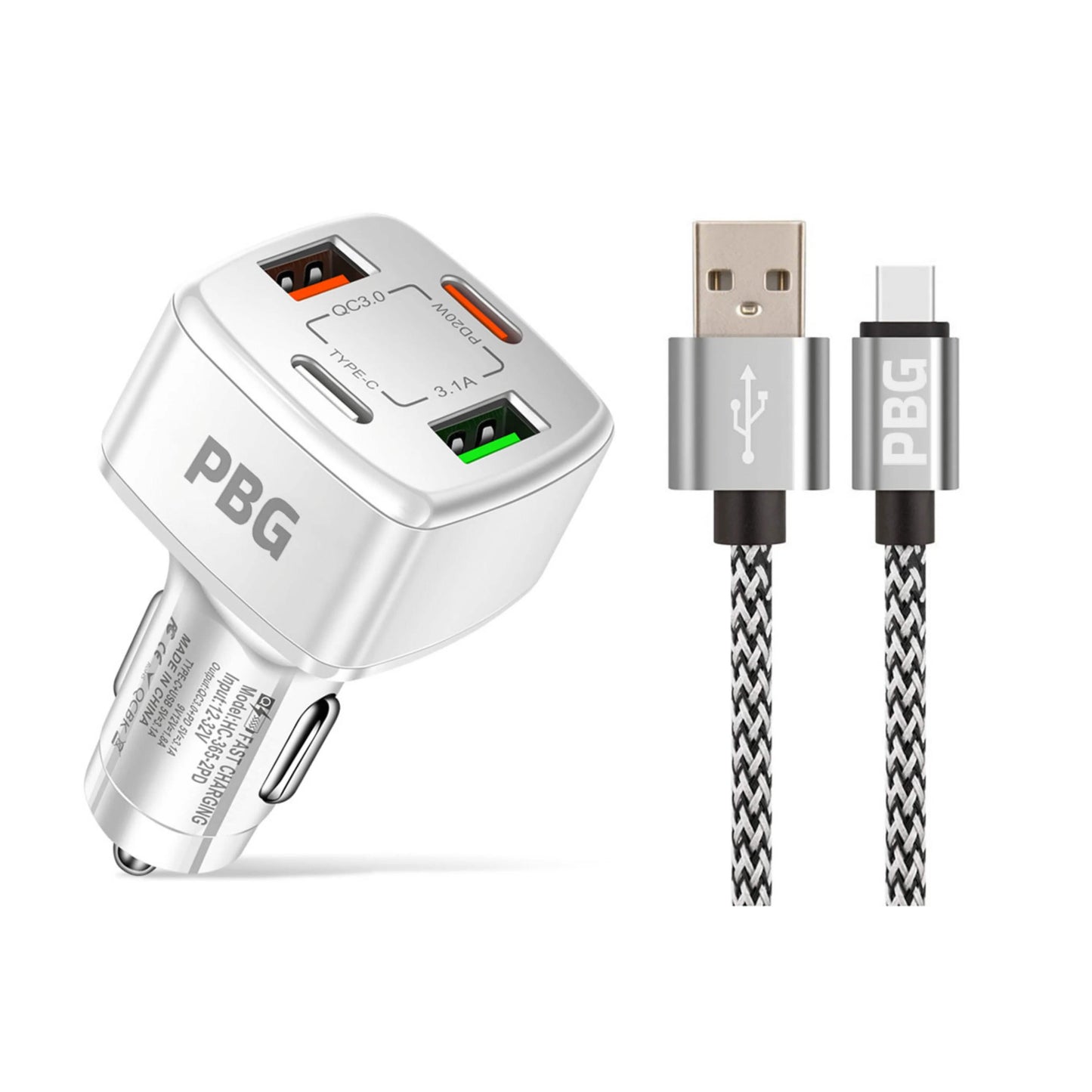 PBG 4 Port PD/USB Kfz-Ladegerät und 3m Zebra-Blitzkabel-Bündel
