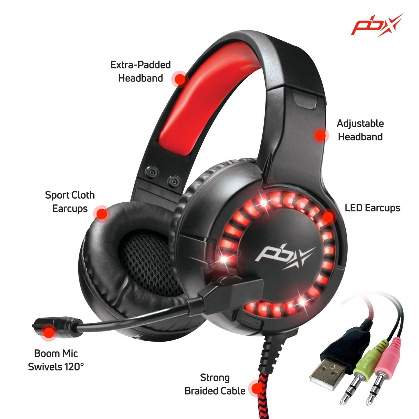 PBX INFERNO H8 Wired LED Headset with Boom Microphone and Noise-Reduction