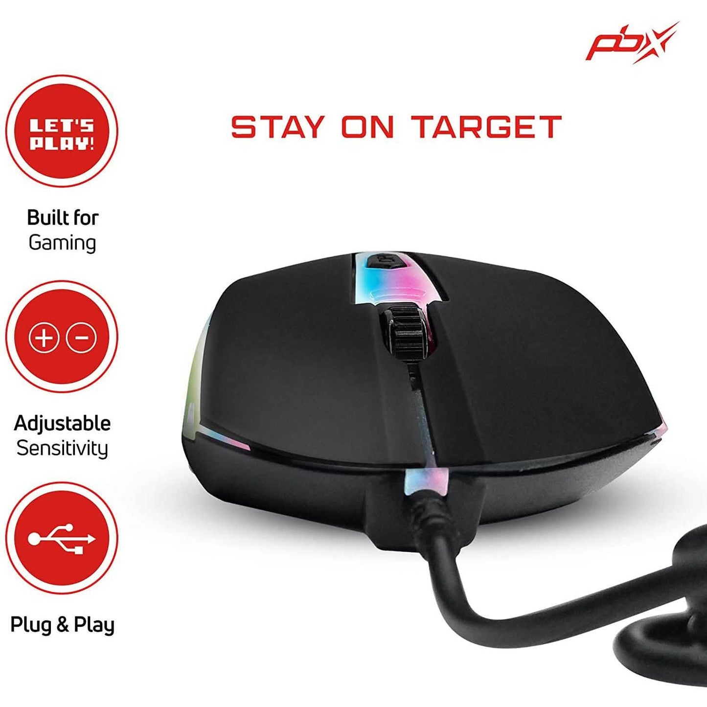 PBX Soldier kabelgebundene Gaming-Maus mit 4 optimierten Tasten, 3 DPI-Stufen
