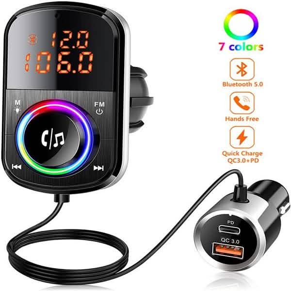 PD18W und QC3.0 Bluetooth 5.0 Autoradio-Adapter Dualer Schnellladeanschluss Drahtloser FM-Audio-Freisprechanlage Empfänger
