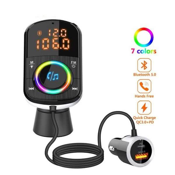 PD18W und QC3.0 Bluetooth 5.0 Autoradio-Adapter Dualer Schnellladeanschluss Drahtloser FM-Audio-Freisprechanlage Empfänger