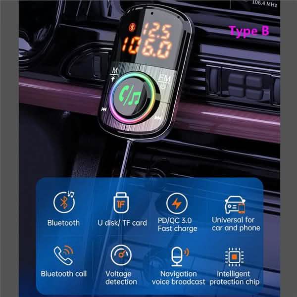 PD18W und QC3.0 Bluetooth 5.0 Autoradio-Adapter Dualer Schnellladeanschluss Drahtloser FM-Audio-Freisprechanlage Empfänger