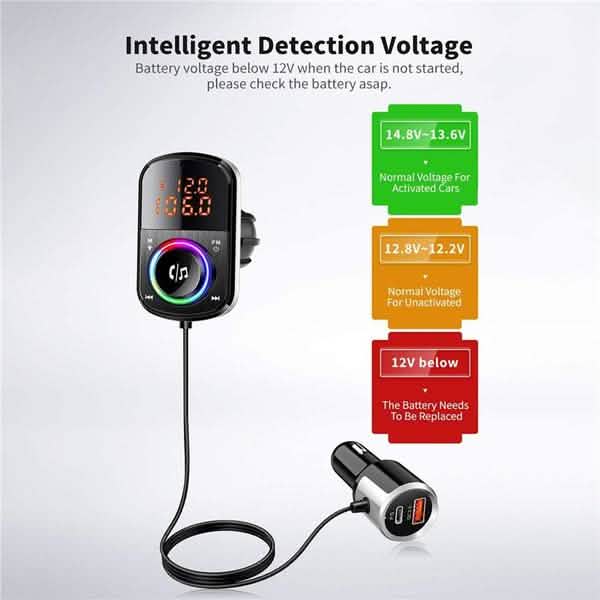 PD18W und QC3.0 Bluetooth 5.0 Autoradio-Adapter Dualer Schnellladeanschluss Drahtloser FM-Audio-Freisprechanlage Empfänger