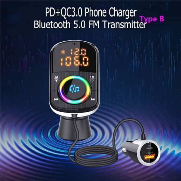 PD18W und QC3.0 Bluetooth 5.0 Autoradio-Adapter Dualer Schnellladeanschluss Drahtloser FM-Audio-Freisprechanlage Empfänger