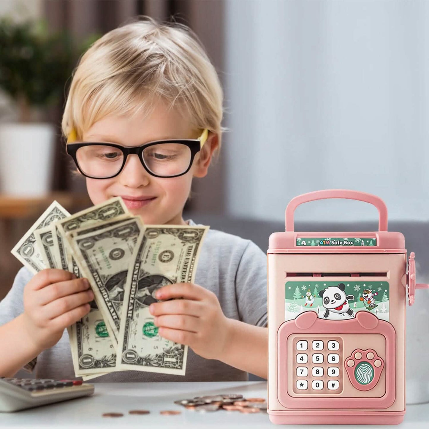 Spardose mit Passwort, Fingerabdruck und Sprachansage für Kinder ab 3 Jahren, Gold
