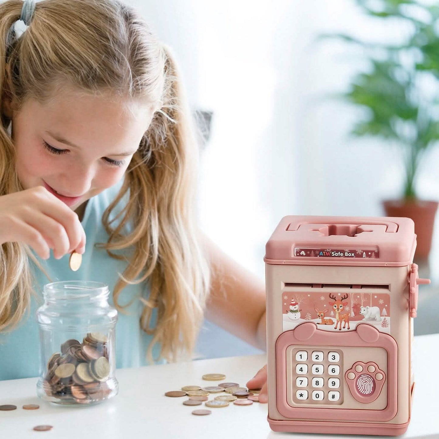 Spardose mit Passwort, Fingerabdruck und Sprachansage für Kinder ab 3 Jahren, Gold