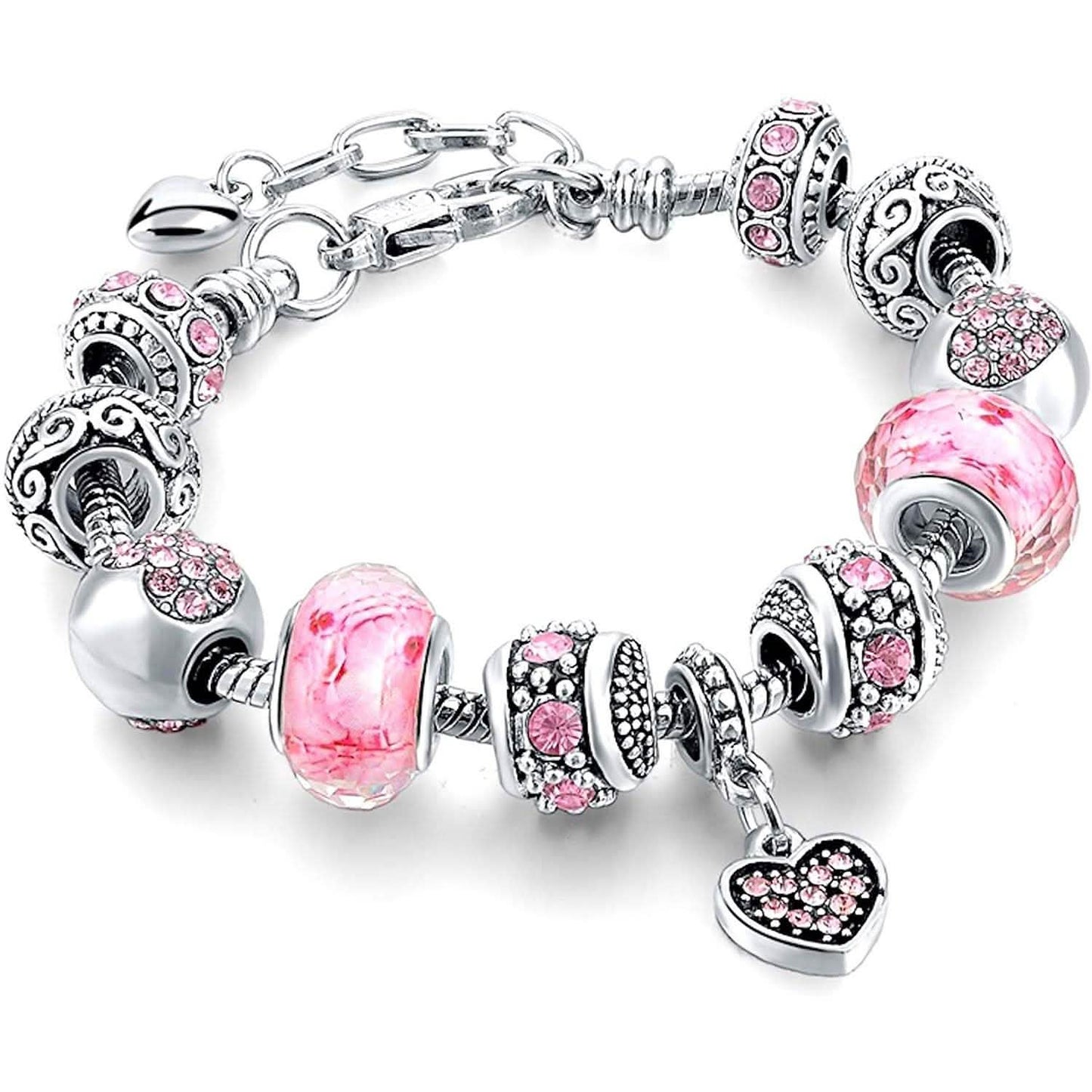 Pink Kristall Herz Perle Glas Charm Armband mit Verlängerung
