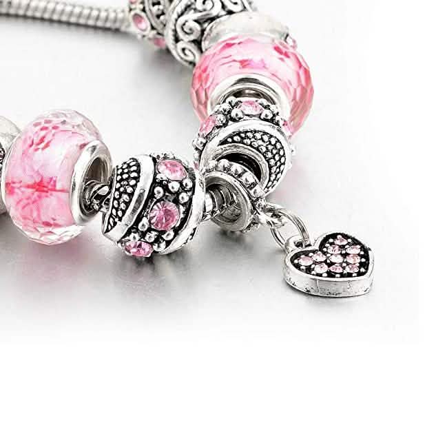 Pink Kristall Herz Perle Glas Charm Armband mit Verlängerung