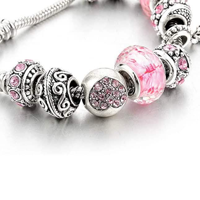 Pink Kristall Herz Perle Glas Charm Armband mit Verlängerung