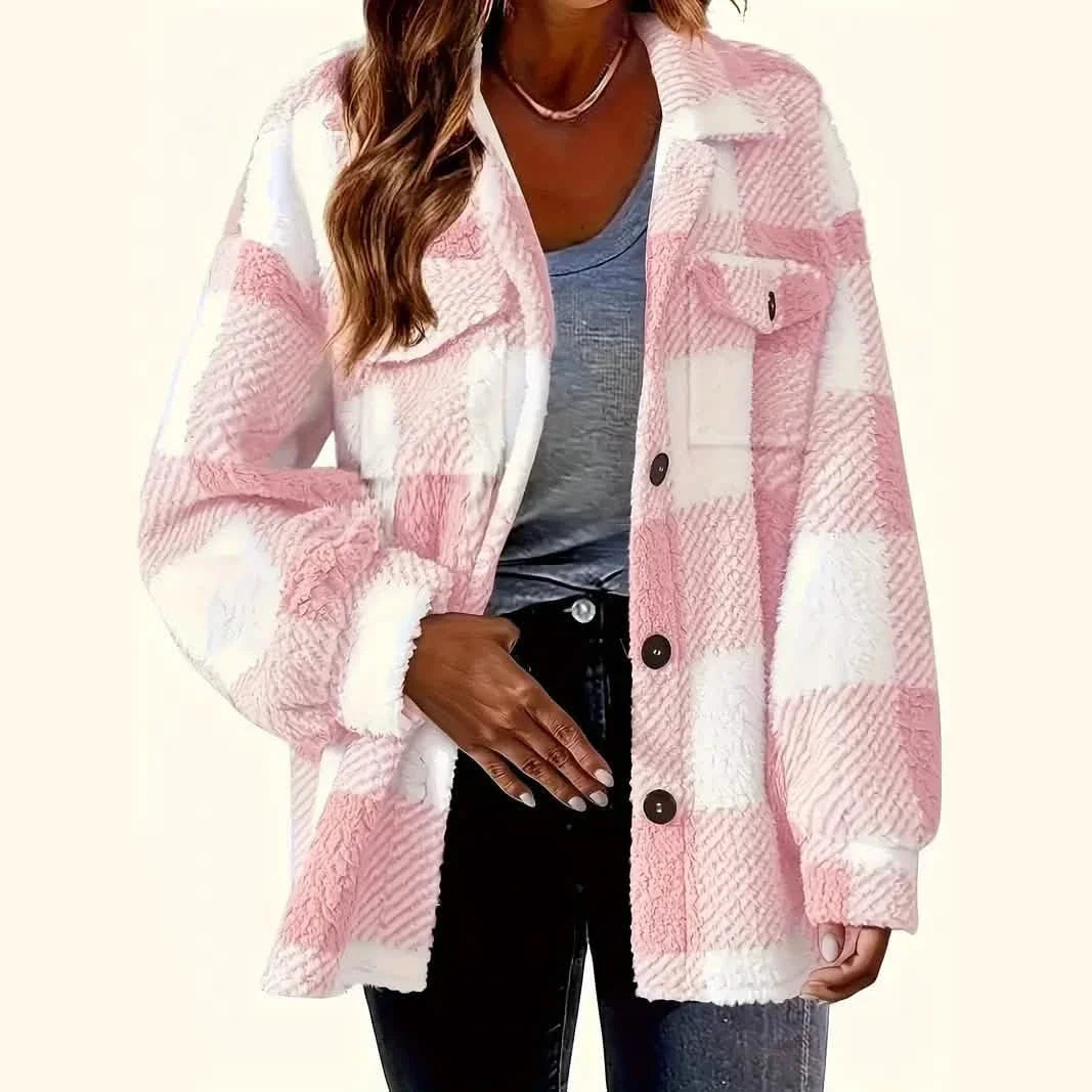 Kariertes Sakko mit Knopfleiste, Elegante langärmlige warme Oberbekleidung für Herbst & Winter